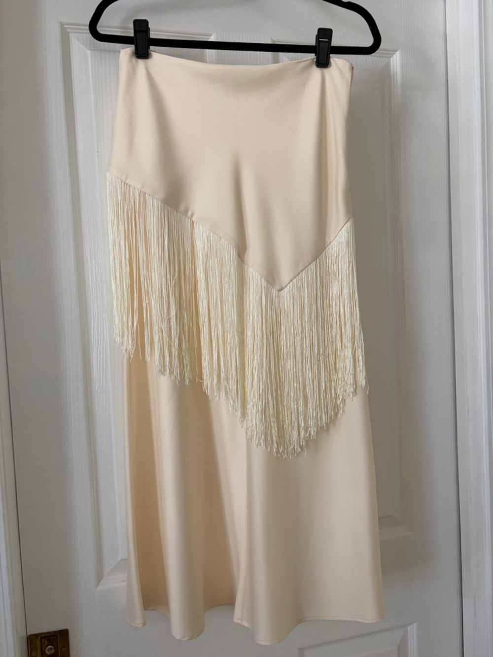 Tularosa Cream Fringe Midi Skirt